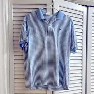 Lacoste Blue and White Striped Polo Shirt